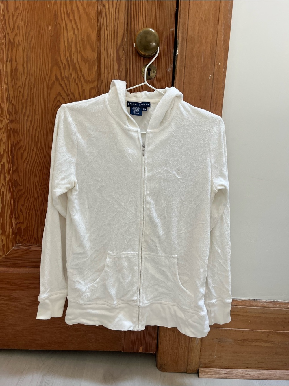 Ralph Lauren White Cotton Terry Zip Hoodie